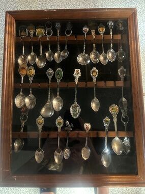 Collector’s Display Case of Decorative 26 Souvenir Spoons